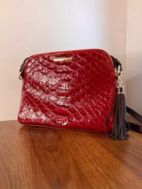 Brahmin Mini Sydney Scarlet Vardo Red Python Leather Tassel Crossbody Bag EUC